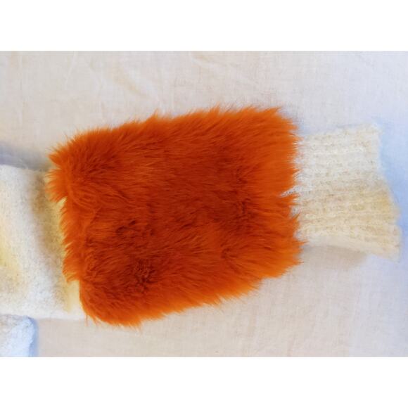Zara Cream Fuzzy Turtleneck Sweater Colorblock Purple Orange Cuff Oversize Small - Picture 8 of 11